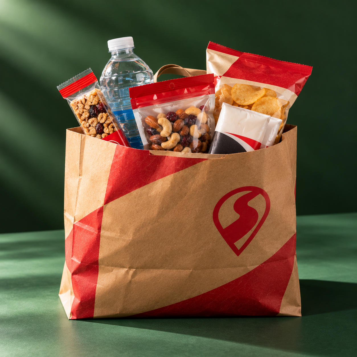 TripStop bag filled with snacks and drinks